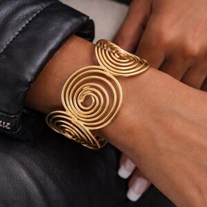 Gold Spiral Cuff Bracelet Boho Statement Jewelry Arm Bangle Adjustable